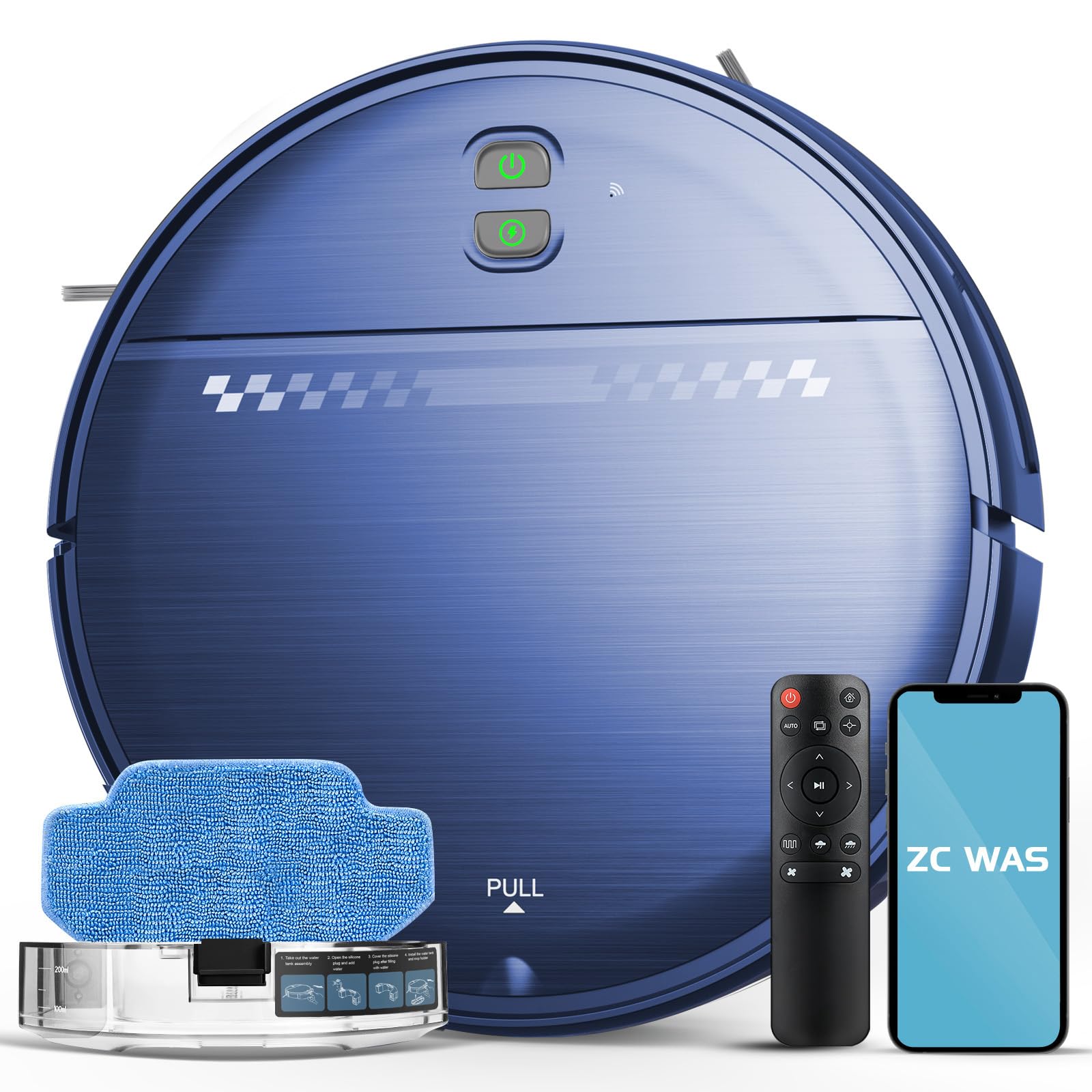 View 1 of ***USED/MINOR DAMAGE***ZC WAS Robot Vacuum and Mop for Pet Hair, 2-in-1 Robot Vacuum Cleaner for Hard Floors&Carpets with 2.87'' Slim Design, Wi-Fi/App/Voice Control, 3D Obstacle Avoidance & Self-Charging