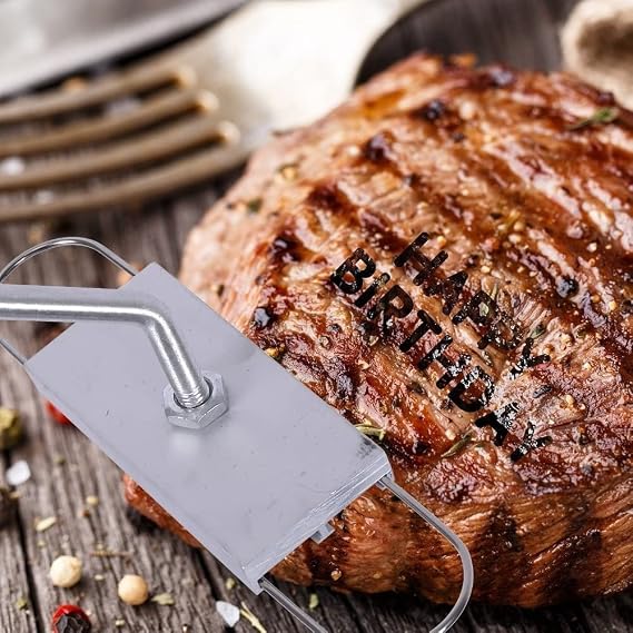 Barbecue Branding Iron with 55 Interchangeable Letters, Wooden Handle | Barbecue Accessories, Grill Utensils for branding steaks, burgers, chicken BBQ meat, Ideal gift for grill lovers.