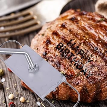 Barbecue Branding Iron with 55 Interchangeable Letters, Wooden Handle | Barbecue Accessories, Grill Utensils for branding steaks, burgers, chicken BBQ meat, Ideal gift for grill lovers.