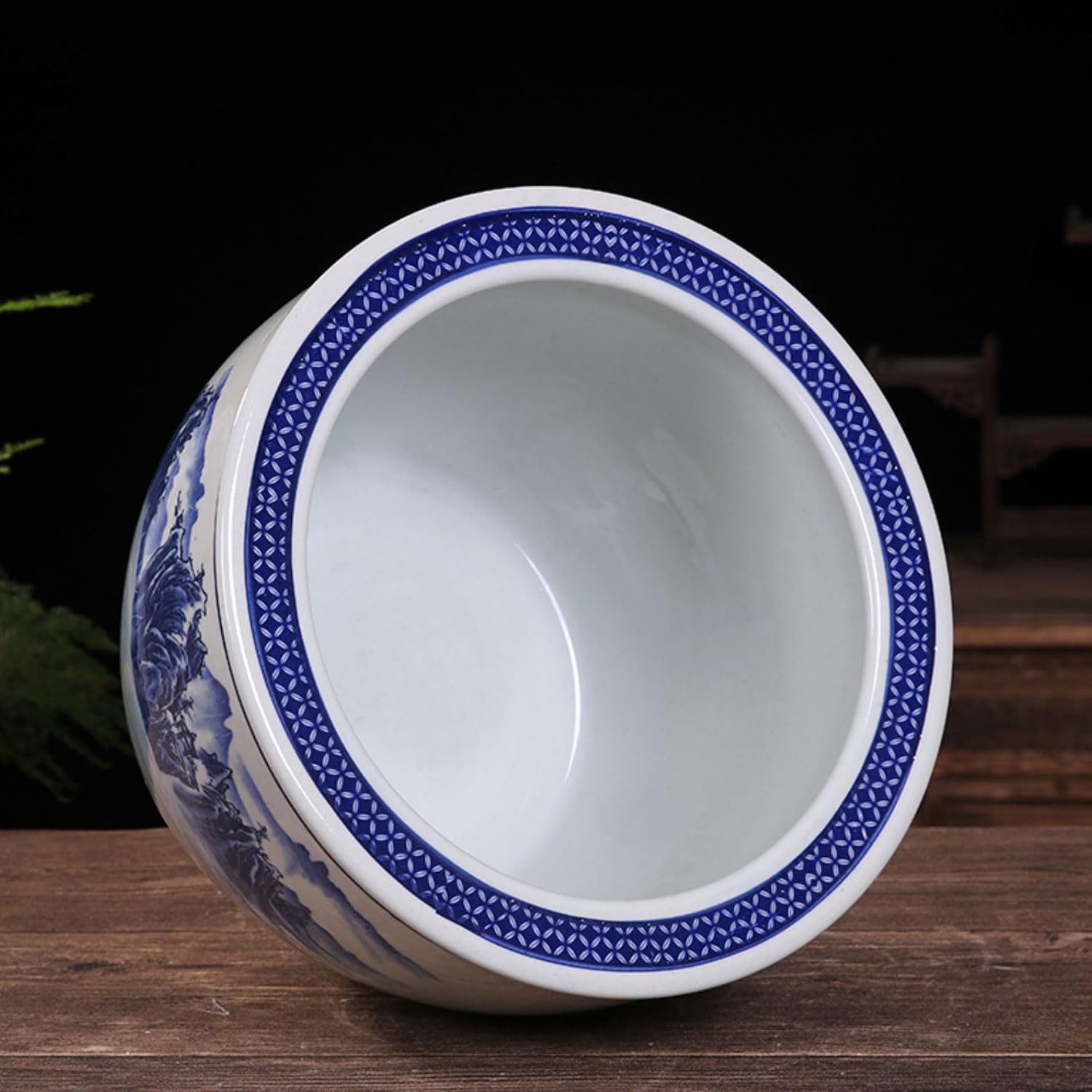 Zestaw 1 niebiesko-białej porcelany dekoracyjna doniczka w kształcie lotosu, ceramiczna hydroponiczna doniczka na kwiaty, ceramiczna doniczka na rośliny S, biały-22 x 15 cm