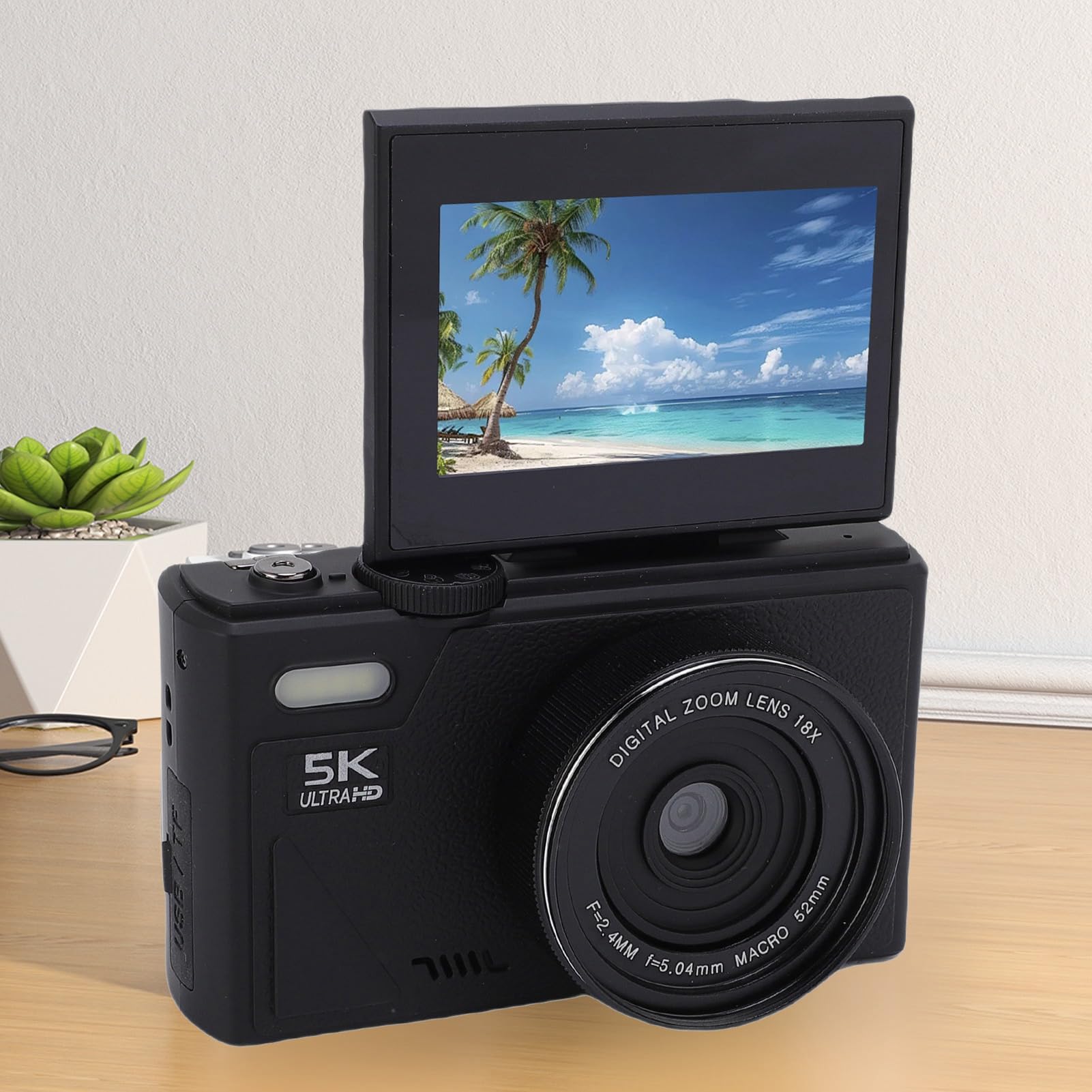 Caméra Numérique 5K, Caméra vlog WiFi UHD 75MP pour Youtube, Caméscope Numérique Portable pour la Photographie, écran Flip 3in 180 °, Zoom 18x, Automatique, avec Carte Mémoire (Black)