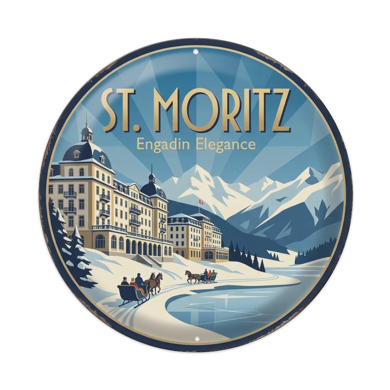 Vintage Travel Moritz Switzerland Elegance Metal Tin Sign