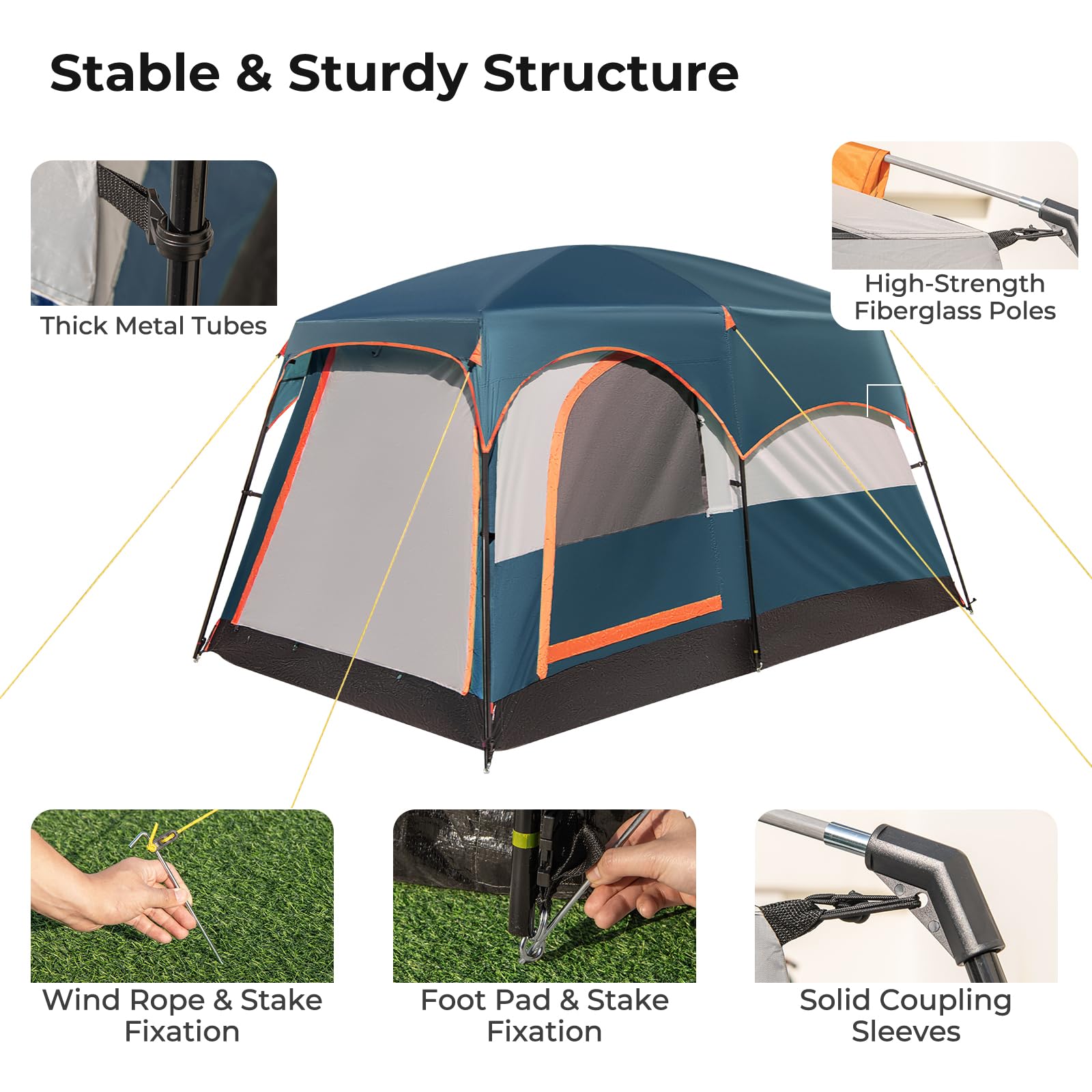 HOMASIS Tente de Camping avec Auvent 4-6 Personnes pour Famille, Tente Tunnel avec 2 Séparateurs de Pièce et 3 Entrées avec Sac de Transport pour randonnée, Facile à Monter