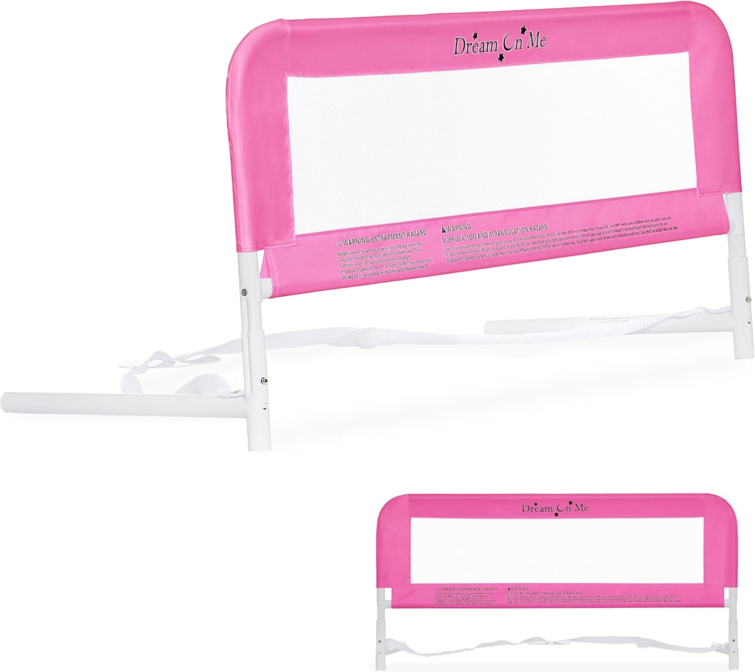 Dream On Me Lightweight Mesh Security Adjustable Bed Rail for Toddler, Breathable Mesh Fabric, Suitable for All Types Of Beds, Reinforced Anchor System Bed Guard Rail, Blush Pink