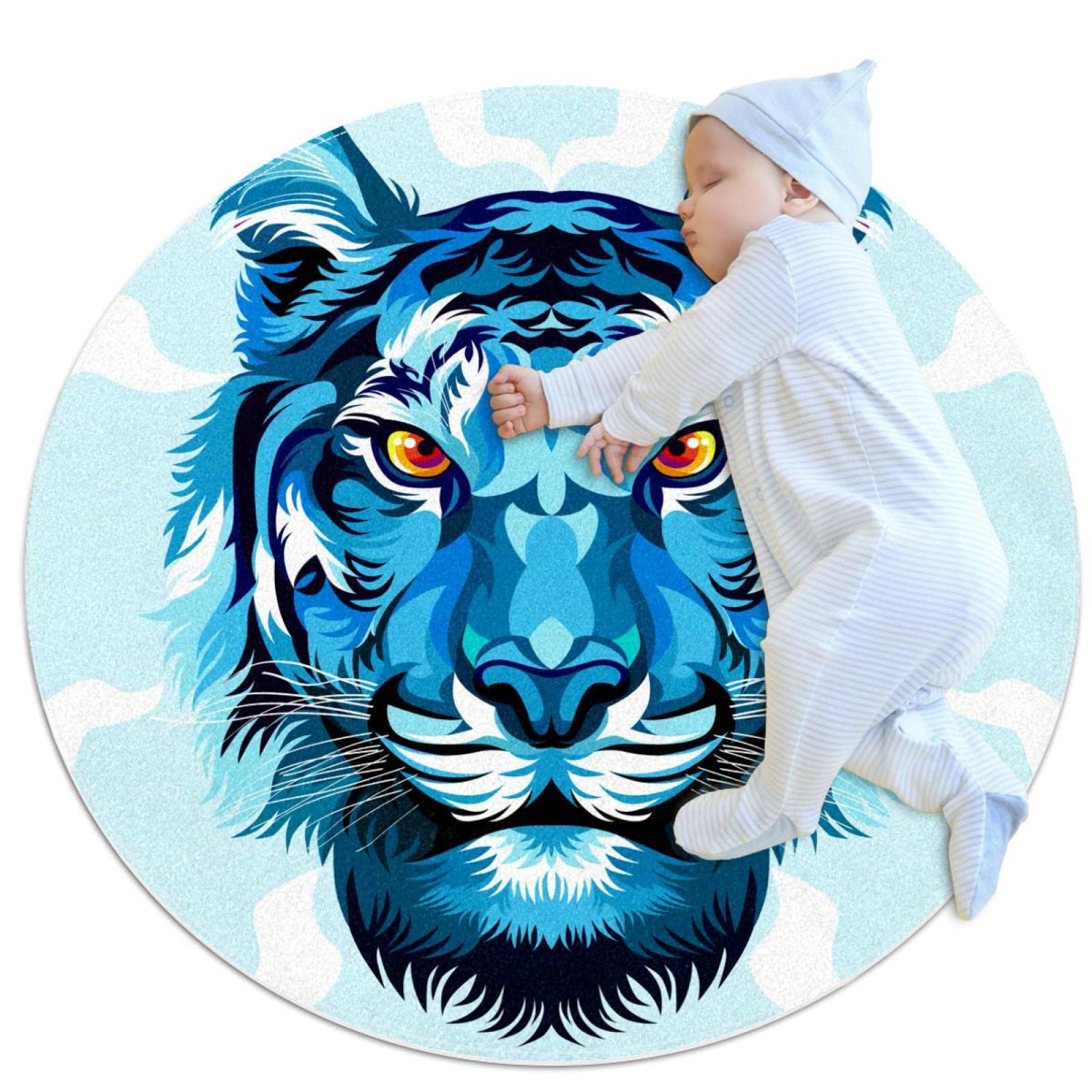 Tapis de sol circulaire anti-glisse tapis rond tigre moderne 80cm