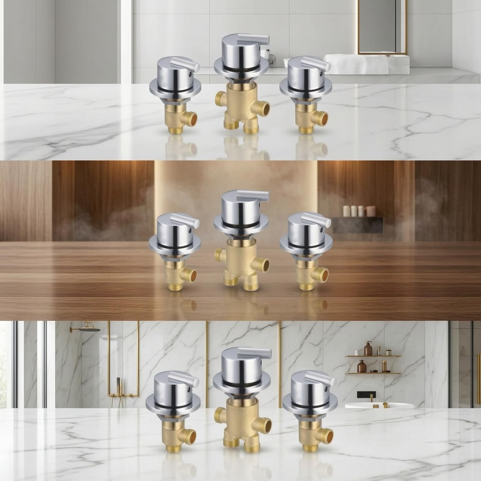 3 Piezas Desviador Latón con Acabado Plateado Fácil Instalación Desviador Bañera Metálico Tubo para Propietarios, Baño, Palanca SY-1027