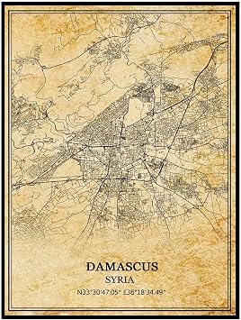 TANOKCRS Damascus Syria Wall Art Vintage Print Poster Map Artwork Travel Souvenir Gift Home Decor 9x11 Inches Unframed