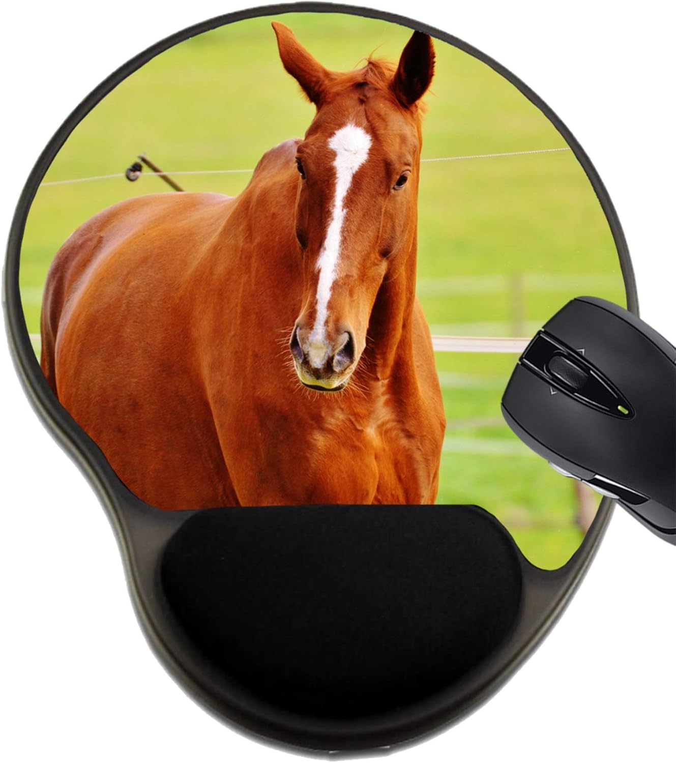 MSD Mousepad Wrist Rest Protected Mouse Pads/Mat with Wrist Support, Design for Horse Grass Animal Nature Stallion Brown Head Meadow Mammal Field Green Equ