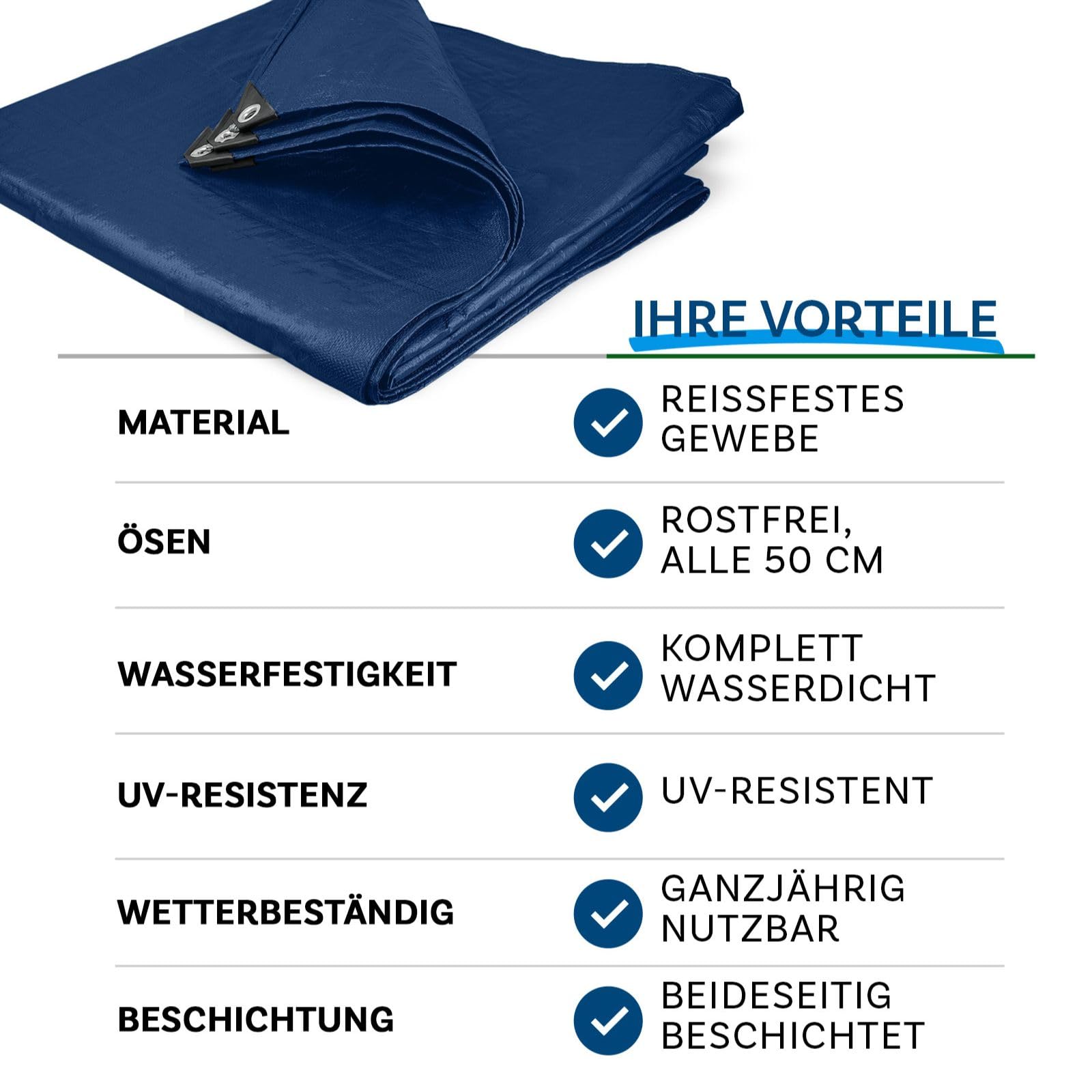 KARAT Bâche 140 g/m² imperméable 8 x 14 m Bleu Bâche multi-usages pour protection contre les intempéries – Idéal pour le jardin – Résistante aux UV, revêtue des deux côtés, imperméable et lavable