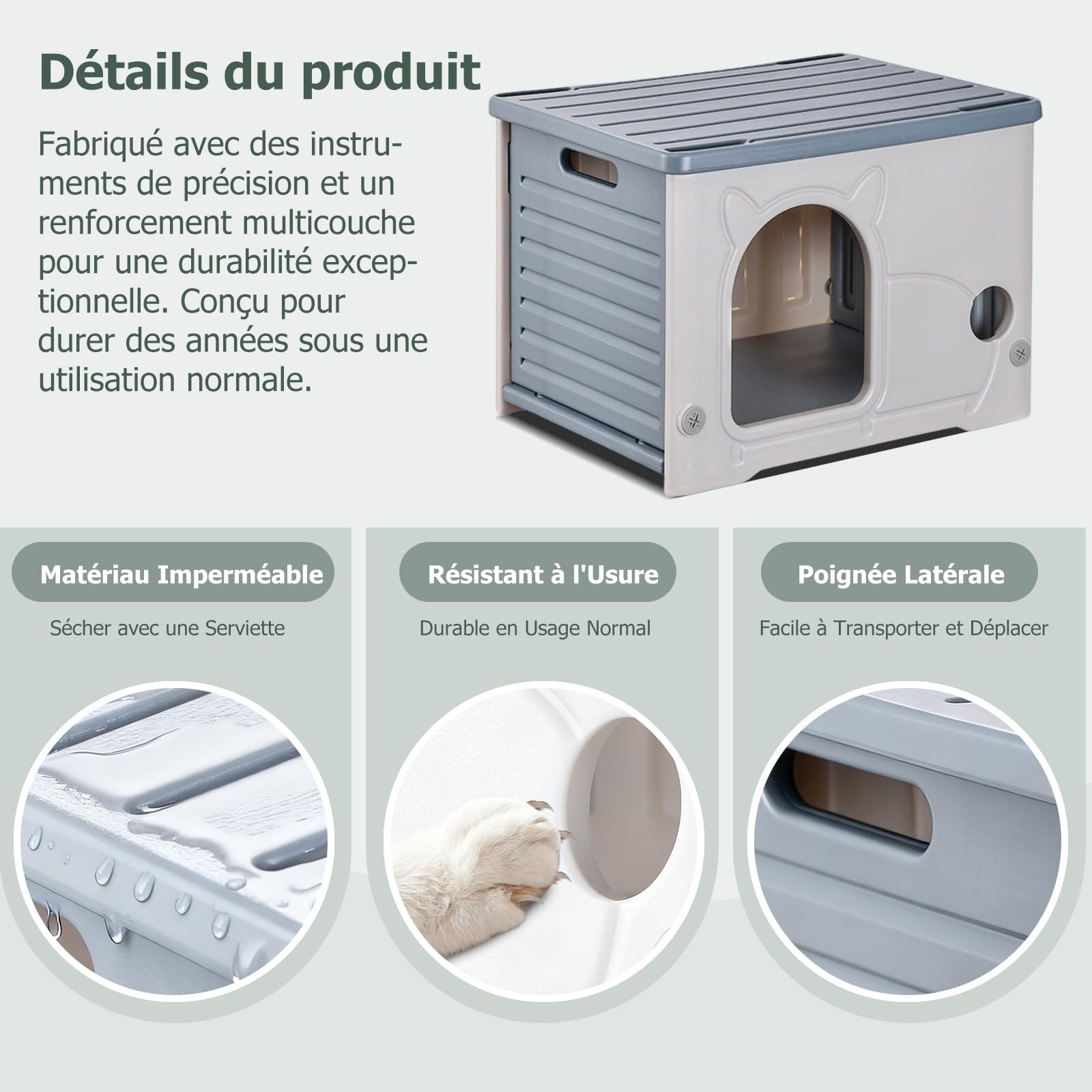PETCUTE Maison de Chat en Plastique pour l'intérieur et l'extérieur,Résistante aux Intempéries,Maison pour Chats en Plastique,Imperméable,Abri pour Chat Sauvage,pour Toutes Les Saisons,Gris