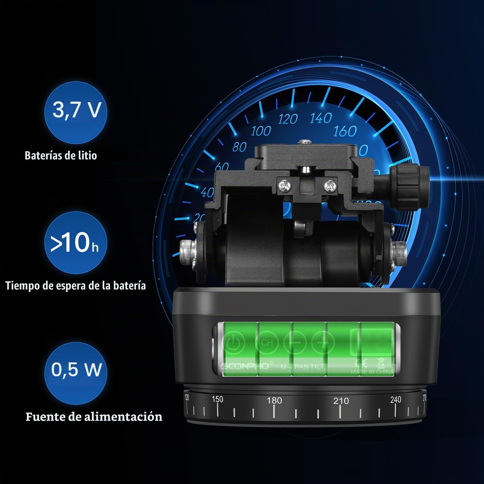 Soonpho M4 - Trípode de cámara panorámica con Mando a Distancia Pan Tilt, Cabeza motorizada de 360 Grados, eléctrico con Abrazadera del teléfono y Mando a Distancia para cámaras DSLR, Smartphone