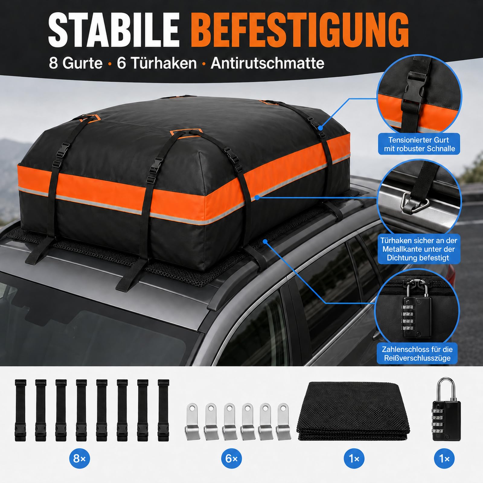 Coffre de Toit Souple 15 Pieds³ Imperméable pour Voiture avec/sans Barres