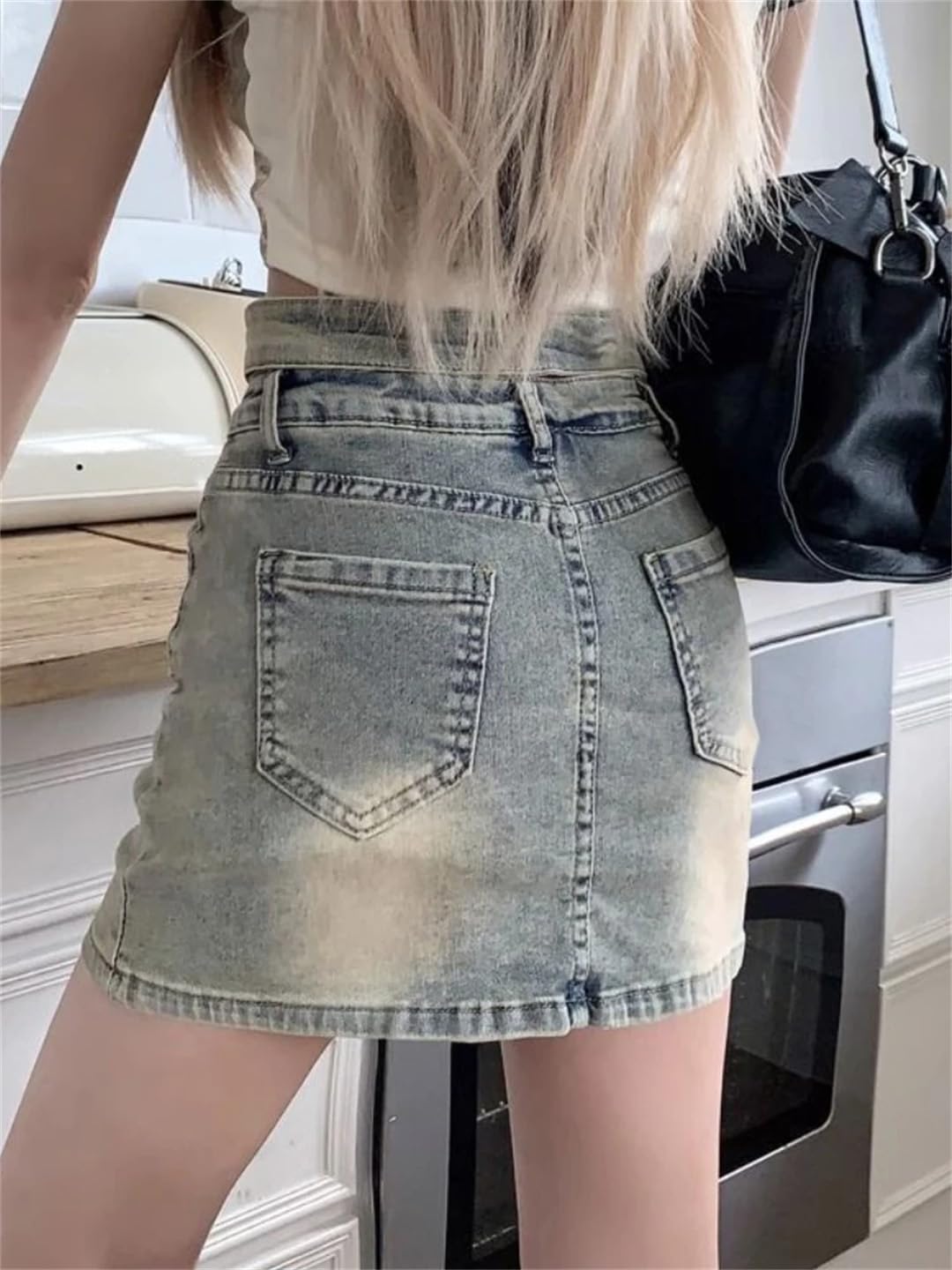 Gonna da donna retrò skinny a vita alta patchwork denim pantaloni gonna