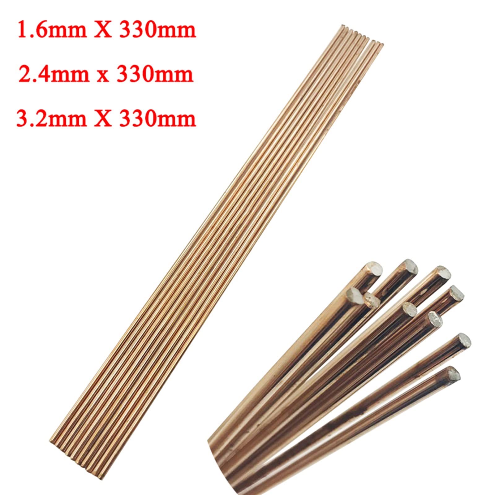 Bacchette di apporto TIG in rame rosso da 10 pezzi, filo for saldatura for brasatura 1.6/2.4/3.2×330 mm for acciaio dolce e A18(1.6mm)