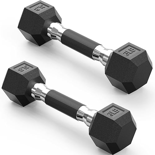 PAPABABE Hex Dumbbell Set with Rubber Grip 2.5-125lb, Odorless Rubber Coated Weight Fixed Dumbbells Set of 2, Weights for Women at Home, Hand