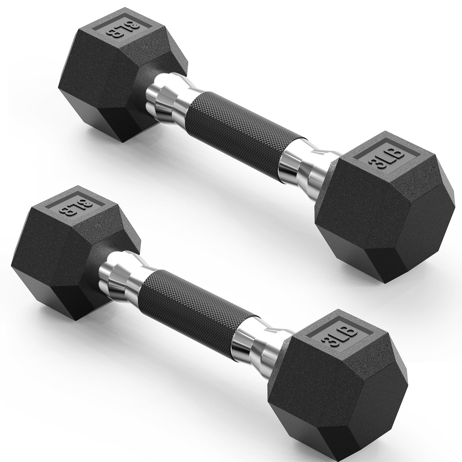 PAPABABE Hex Dumbbell Set with Rubber Grip 2 5-125lb Odorless Rubber Coated Weight Fixed Dumbbells Set of 2