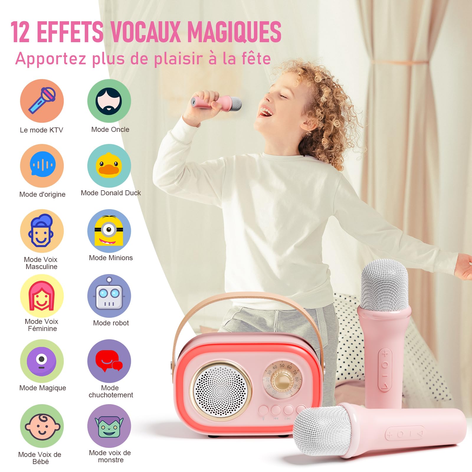 Micro Karaoke Enfant, Cadeau Fille 4-12 Ans Anniversaire Jouet Fille 3-12 Ans Microphones
