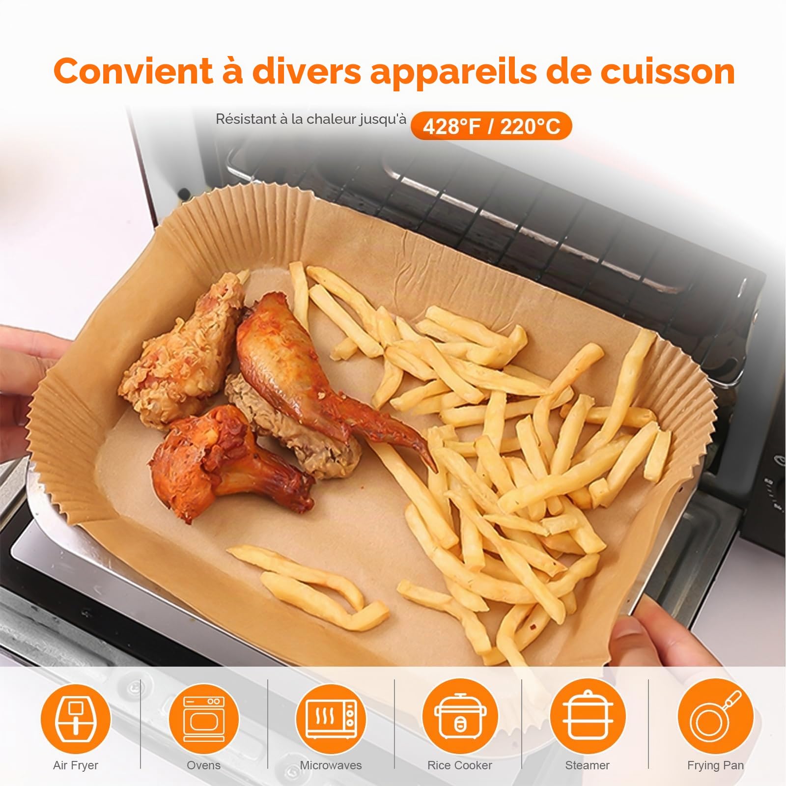 GRIFEMA Papier Air Fryer Rectangulaire 20,5 x 14 cm 100 Pièces Compatible Ninja Dual Zone AF300UK AF400UK Antiadhésif Jetable Sans BPA