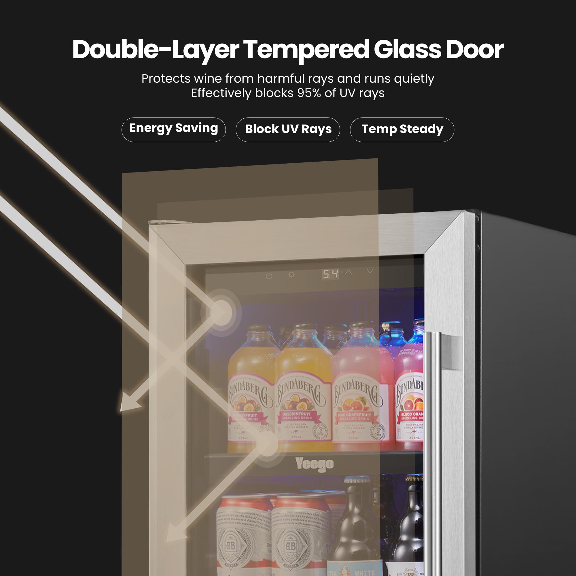 YEEGO 15-Inch Built-In Beverage Refrigerator (2 Pack) – Slim Beverage Cooler With Left-Hinged Glass Door, Auto Defrost Drink Fridge For Beer, Soda & Wine, Built-In Or Freestanding on Fridge.com - View 6
