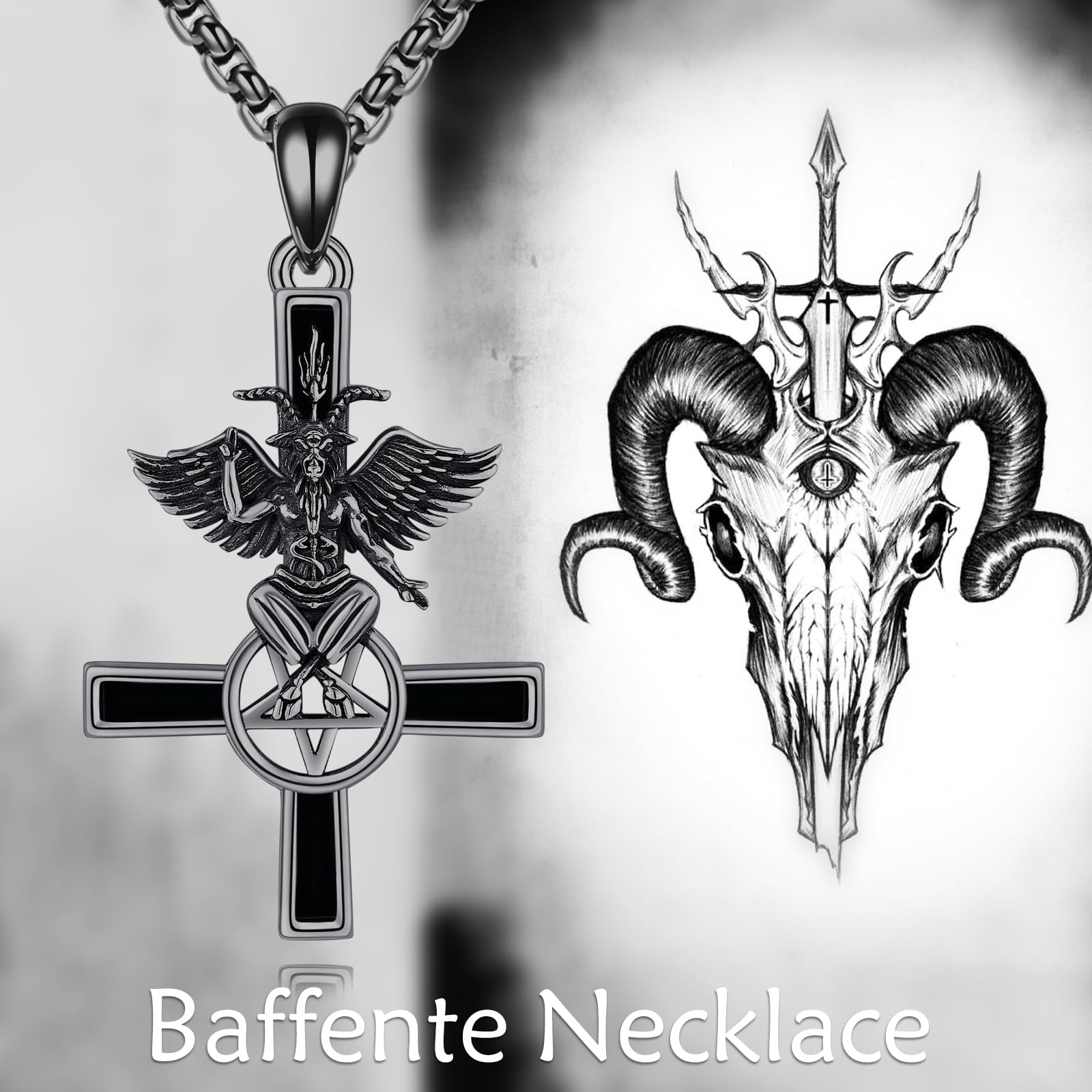 Baphomet Kette 925 Sterling Silber Satanische Baphomet Anhänger Halskette Satanischer Schmuck Gothic Geschenke für Herren Frauen Männer