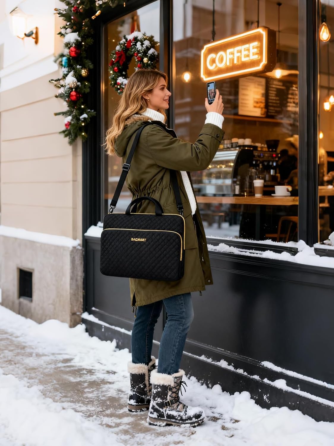 BAGSMART 15.6 Inch Laptop Sleeve Case Compatible with MacBook Pro 16 Inch,15.6 Inch HP,Dell,Acer Aspire,Asus Notebook, Protective Laptop Bag for Women with Shoulder Strap,Pocket,Handle, Black - Image 2