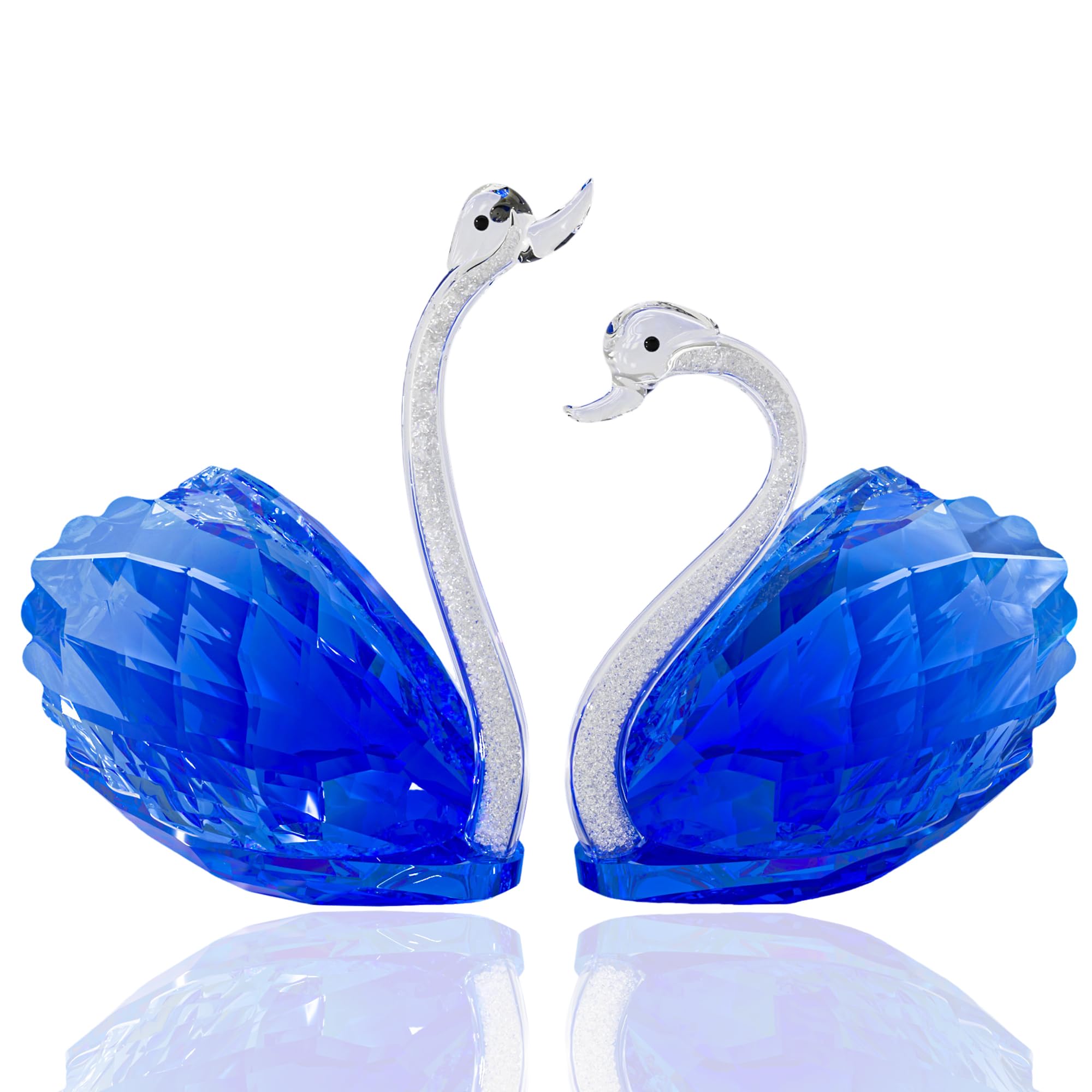 2pcs Crystal Swan Decor Glass Swan Figurines for Couple - Blue Crystal - Wedding, Anniversary, Birthday Gifts