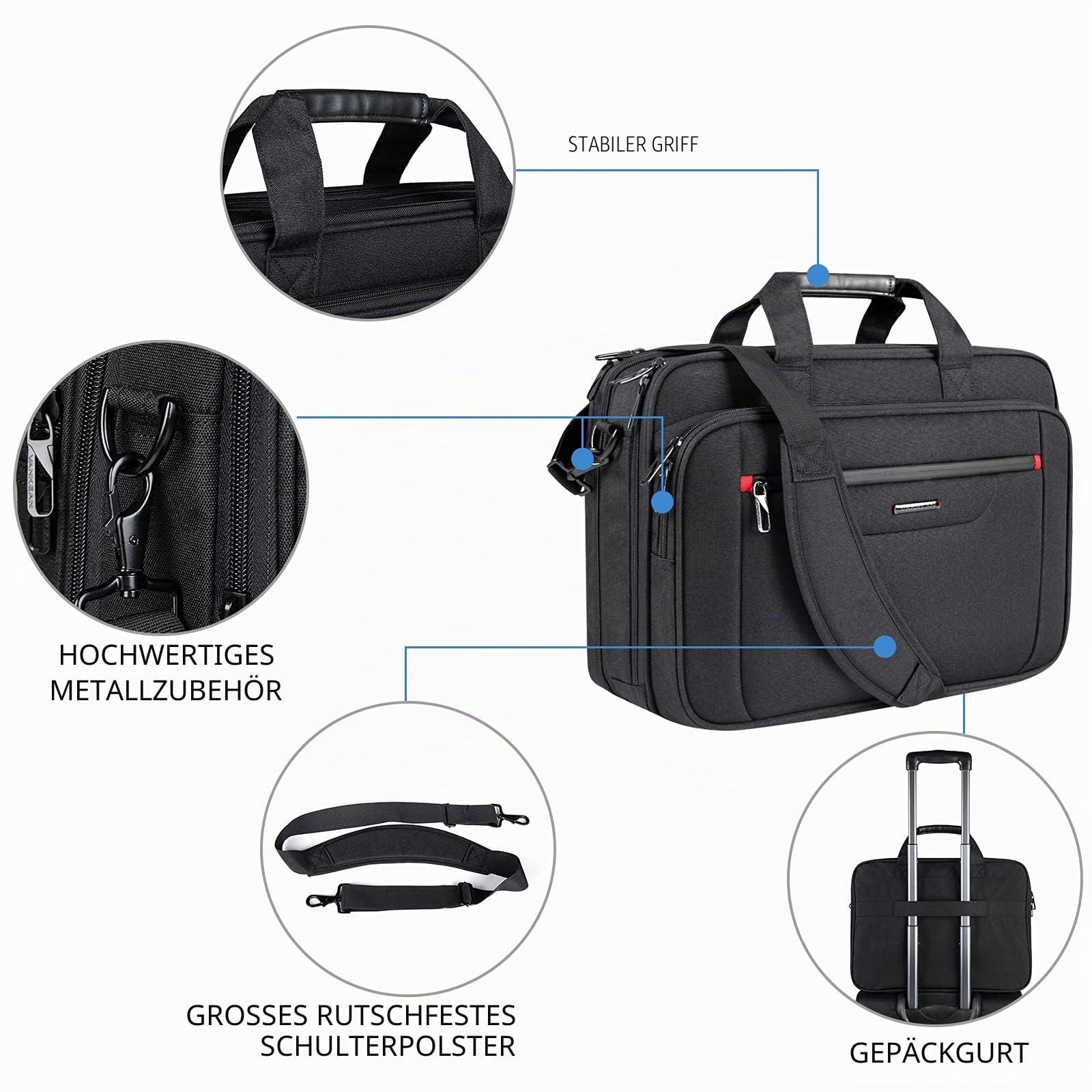 VANKEAN Laptop Bag Premium Laptop Briefcase Fits Up to 17.3 Inch Laptop Expandable Water-Repellent Shoulder Messenger Bag Computer Bag for Travel/Business/School/Men/Women-Black