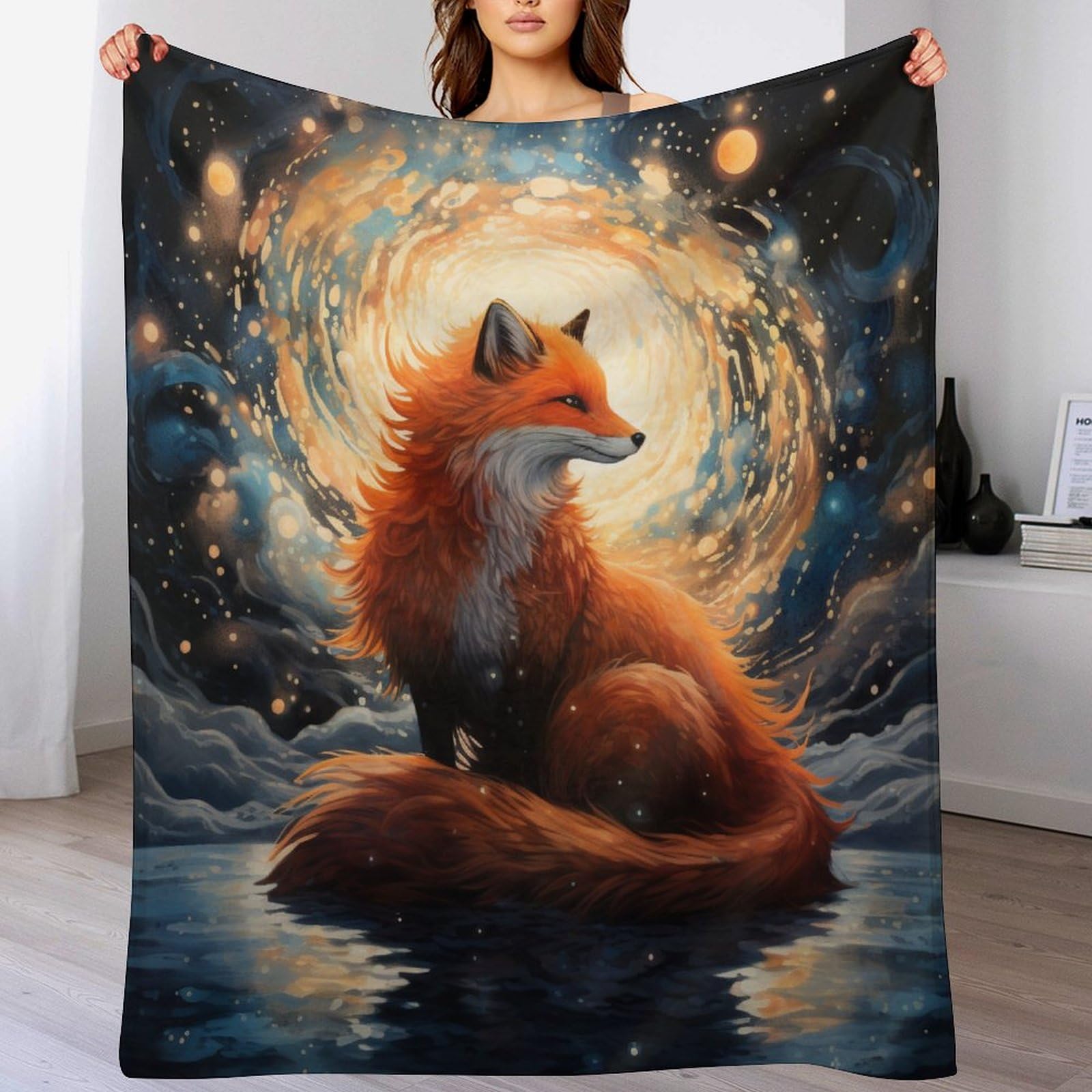 Couverture renard lavable contre le froid : plaid canapé chaud 130x150 cm