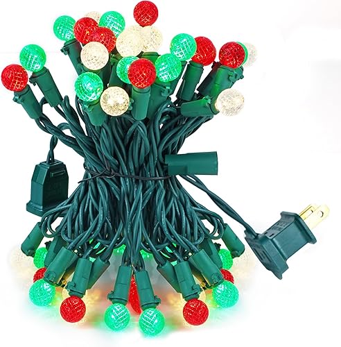 BOHON Luces de Navidad rojas, blancas y verdes para exteriores, G15, 50 luces LED de 17 pies, enchufables, luces de mini globo, cálida, impermeable,
