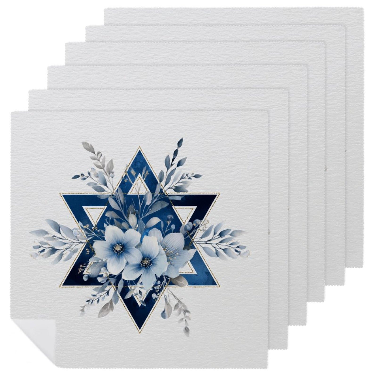 Star And Pale Blue Flowers Cloth Napkins Set of 6, Square Premium Reusable Washable Polyester Table Linen Napkin for Dinner Party