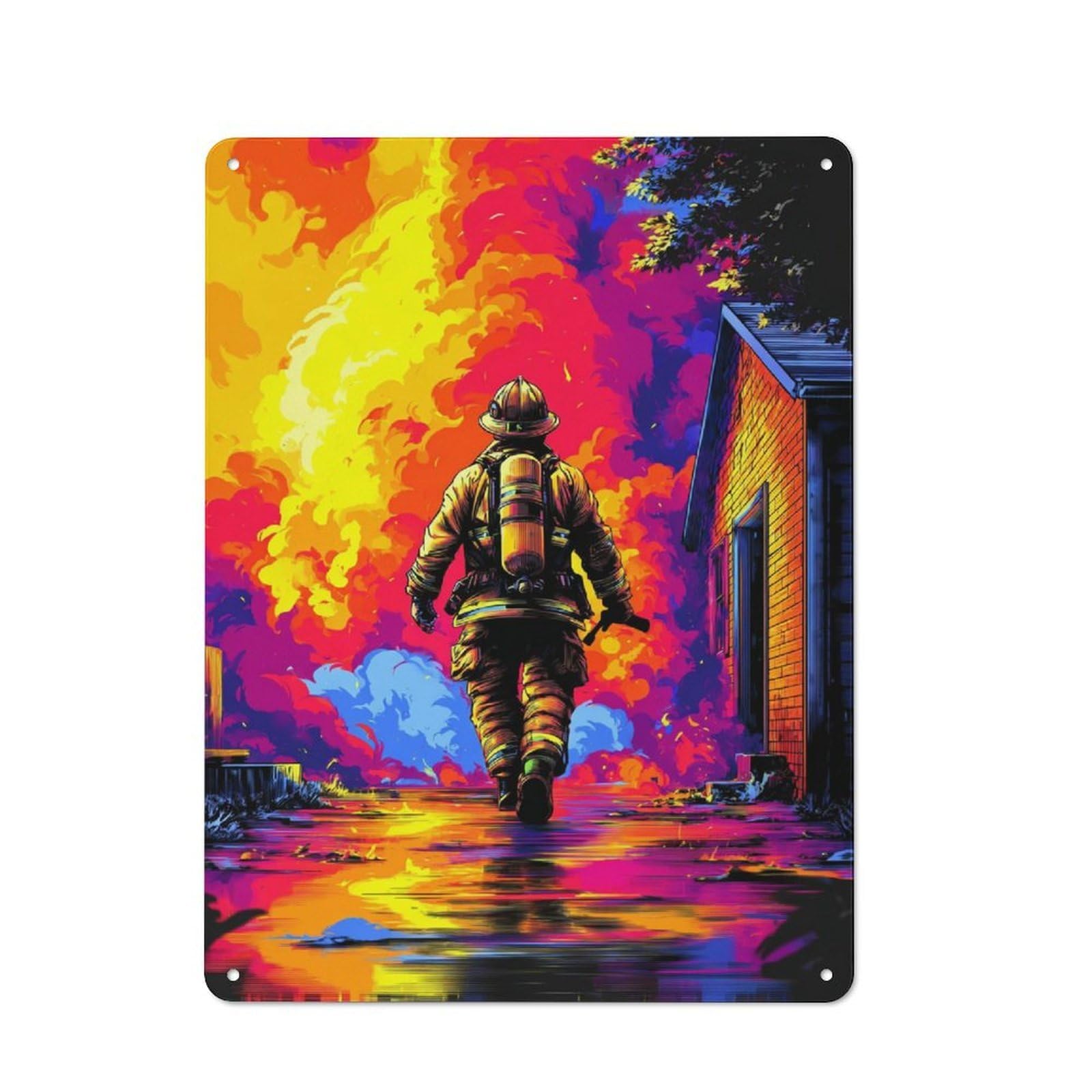 Junmoney Firefighter Bravery A Colorful Tribute Retro Metal Sign 40X30cm, Classic Pub Decor For Cafe, Pub, Workshop Or Home Bar, For Casual British Interiors