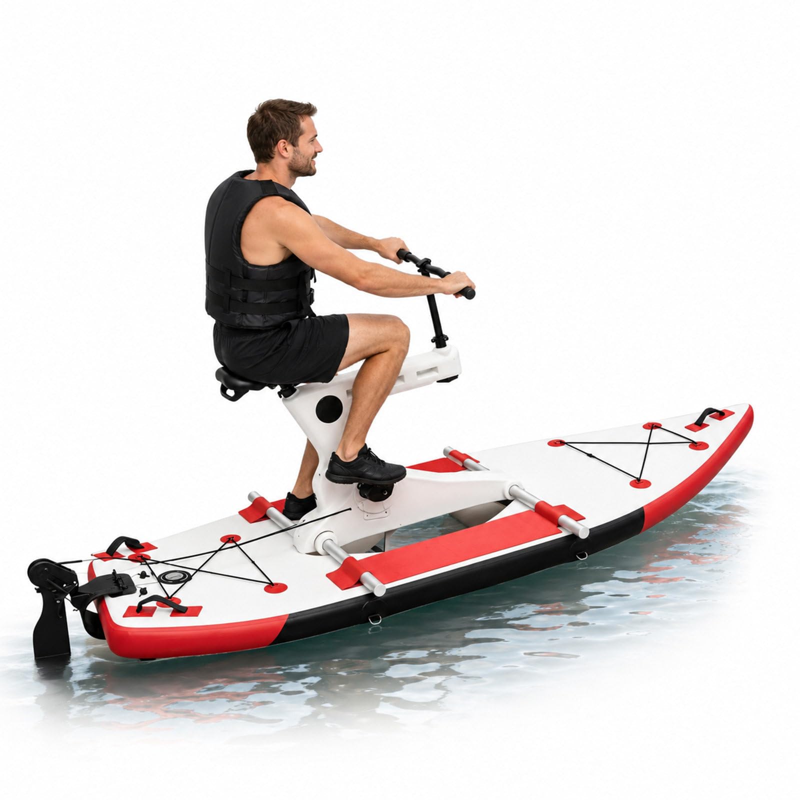 QJJML Water Bikes for Lake Inflatable Water Bike,Adult Inflatable Pontoon Water Bicycle,One-Piece Rear Gear Water Bike with Inflatable pump,For Lakes, Gentle Rivers, Resorts And Water Parks Red