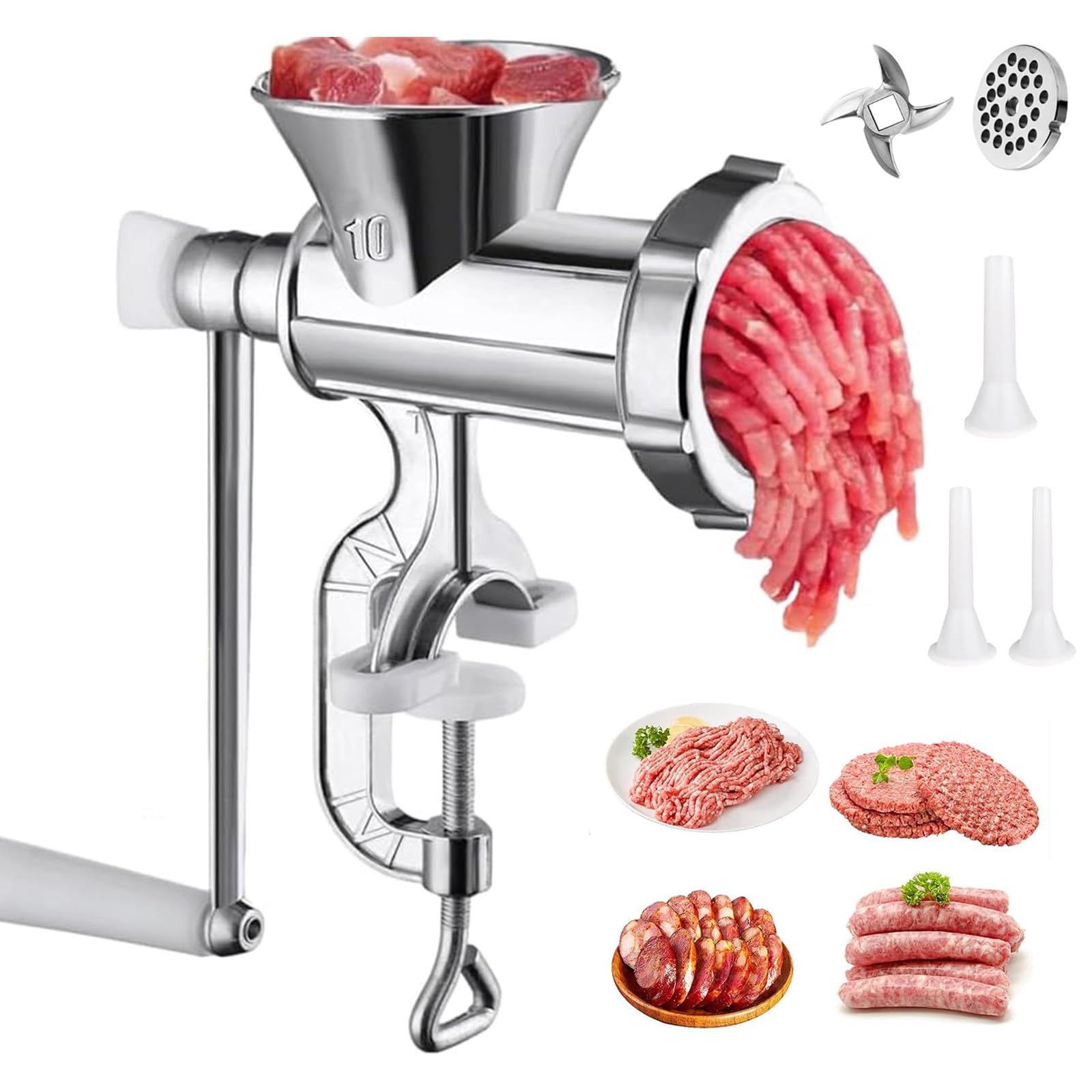 Manual Meat Grinder with Sausage Stuffer and Tabletop Clamp,Stainless Steel Meat Mincers for Home Use, Fast Cutting & Easy Cleaning,Sausage Maker Machine for Vegetable,Noodles,Pepper