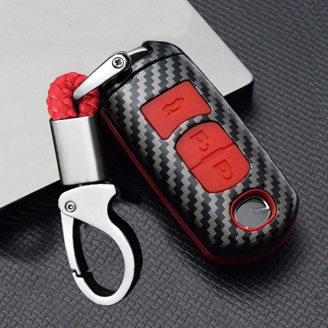 Sanrily マツダ スマート キー ケース キーカバー キー保護 キーホルダー Abs 天然ゴム カーボン製 プラスチック Mazda Cx5 Cx3 Cx8 アクセラ アテンザ Demio アドバンストキー 専用 3種色選択可 高級 スタイリッシュ 汚れ 滑り 傷 防止 オシャレ 1つのキーシェル Faz Co Zm