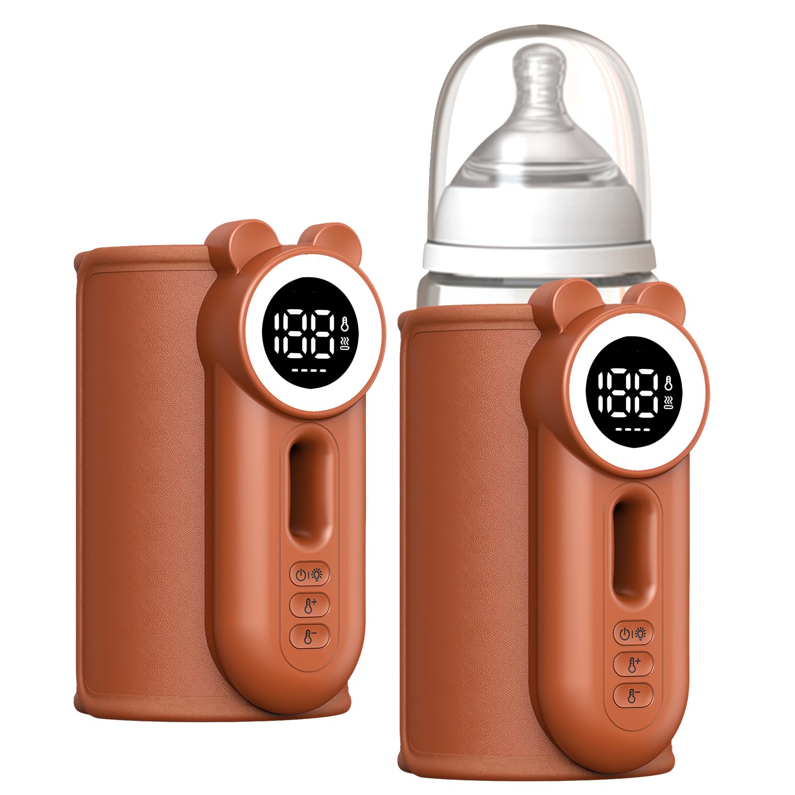 Flaschenwärmer Baby, 8000mAh Akku Tragbarer Flaschenwärmer für Unterwegs mit 6 Temperaturstufen & LED-Display, USB-C Schnellladung, Milchwärmer für Babyflaschen & Beikostgläschen (Brauner Bär)