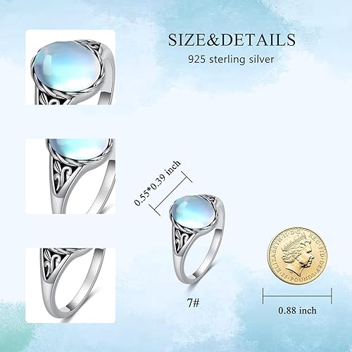 Vista 3 de Turquoise Vintage Ring for Women, S925 Sterling Silver Oval Cut Natural TurquoiseMoonstoneBlack Onyx Boho Turquoise Jewelry for Birthday Mother's