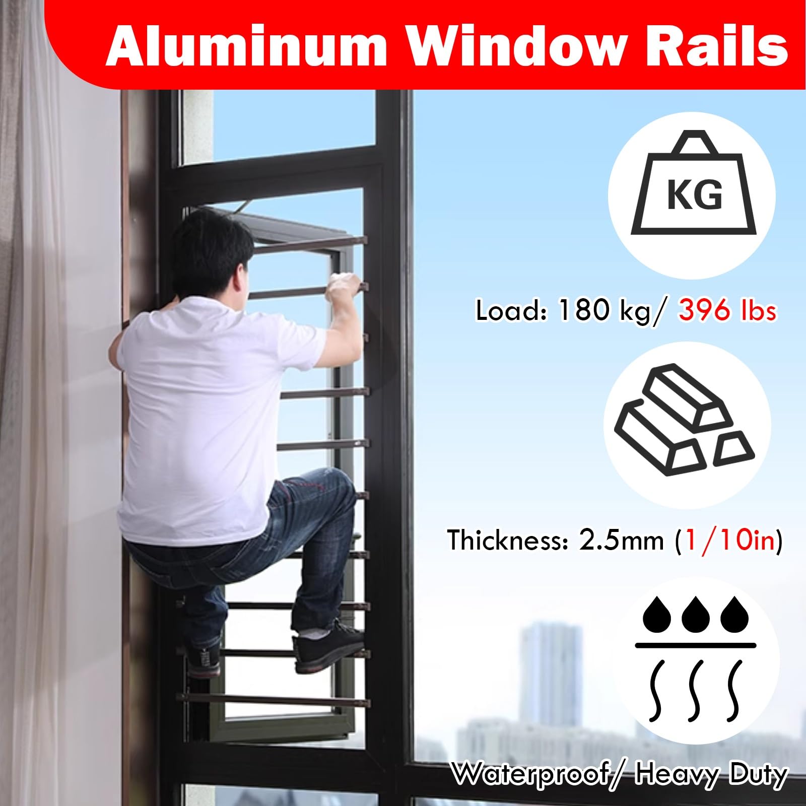 Barras de seguridad ajustables para ventanas, instalación sin tornillos para una protección segura de la ventana