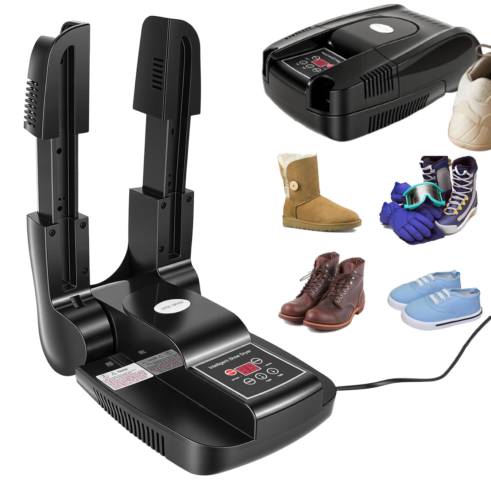 Foldable Quick Shoes Dryer, Electric Shoe Dryer Boot Dryer with Timer Function, Heat Blower, Folding Design & Quick Drying, Glove Dryer & Boot Warmer for Gloves, Hats, Socks, Ski Boots, Black
