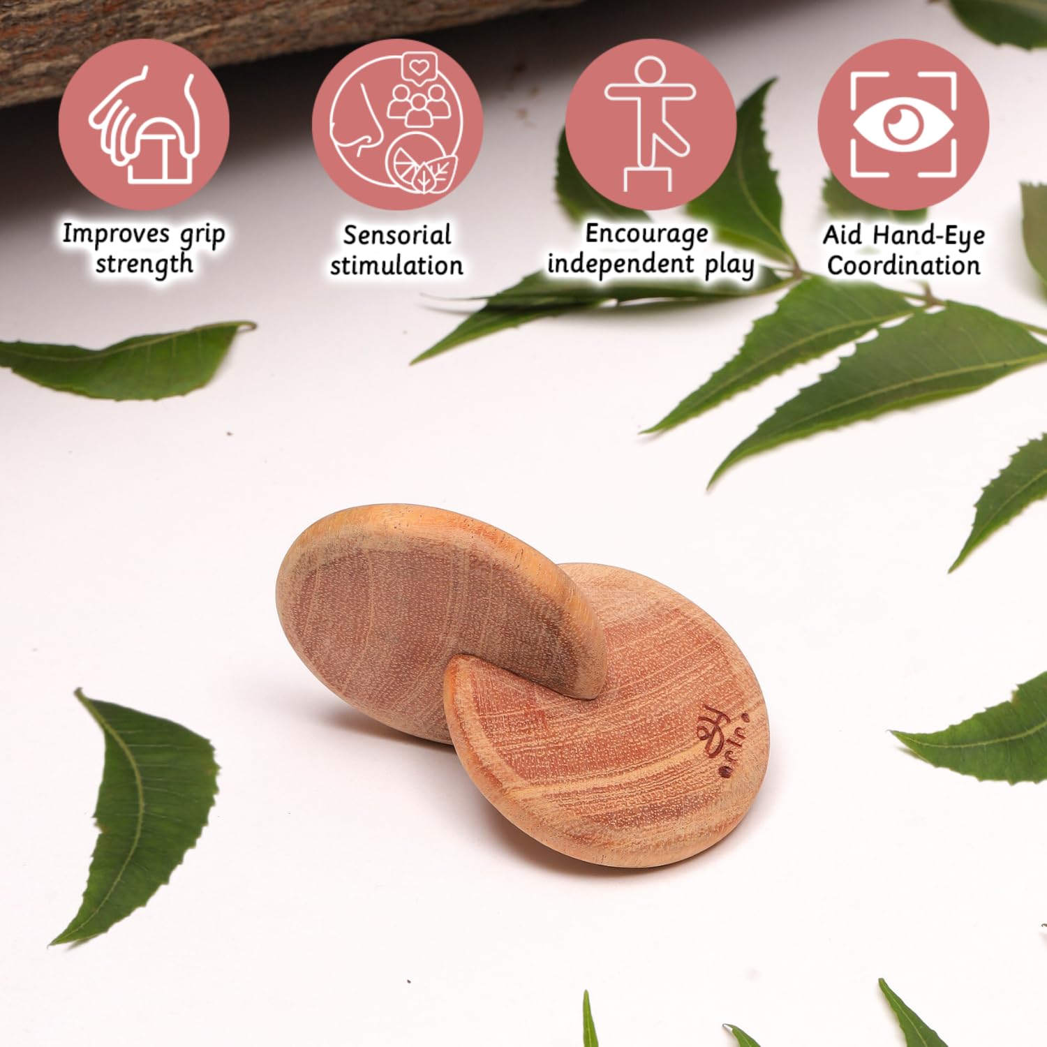 Ariro Toys Intersecting Discs | Montessori Wooden Teething & Grasping Toy for Baby Boys & Girls | Natural Neem Wood | Teething Toy | Safe & Developmental Play | Baby Accessories - Image 2 thumbnail