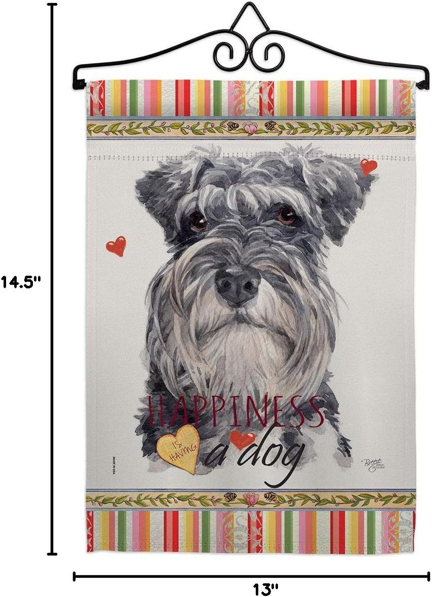 Miniature Schnauzer Happiness Garden Flag Set Wall Hanger Animals Dog Puppy Spoiled Paw Canine Fur Pet Nature Farm Animal Creature Small Gift Yard House Banner Made In USA 13 X 18.5