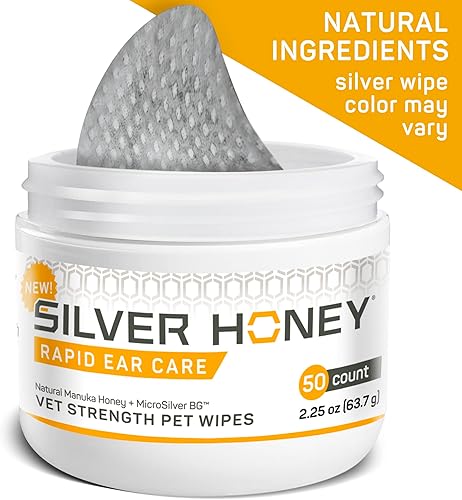 Miniatura 2 de Absorbine Silver Honey Rapid Ear Care - Toallitas para mascotas de fuerza veterinaria, 50 unidades, miel de manuka y microplata BG