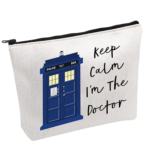 FOTAP Who TV Show Cosmetic Bag Medical Doctor Makeup Bag Keep Calm I'm The Doctor Zipper Pouch Police Box Fans Gift (The Doctor)