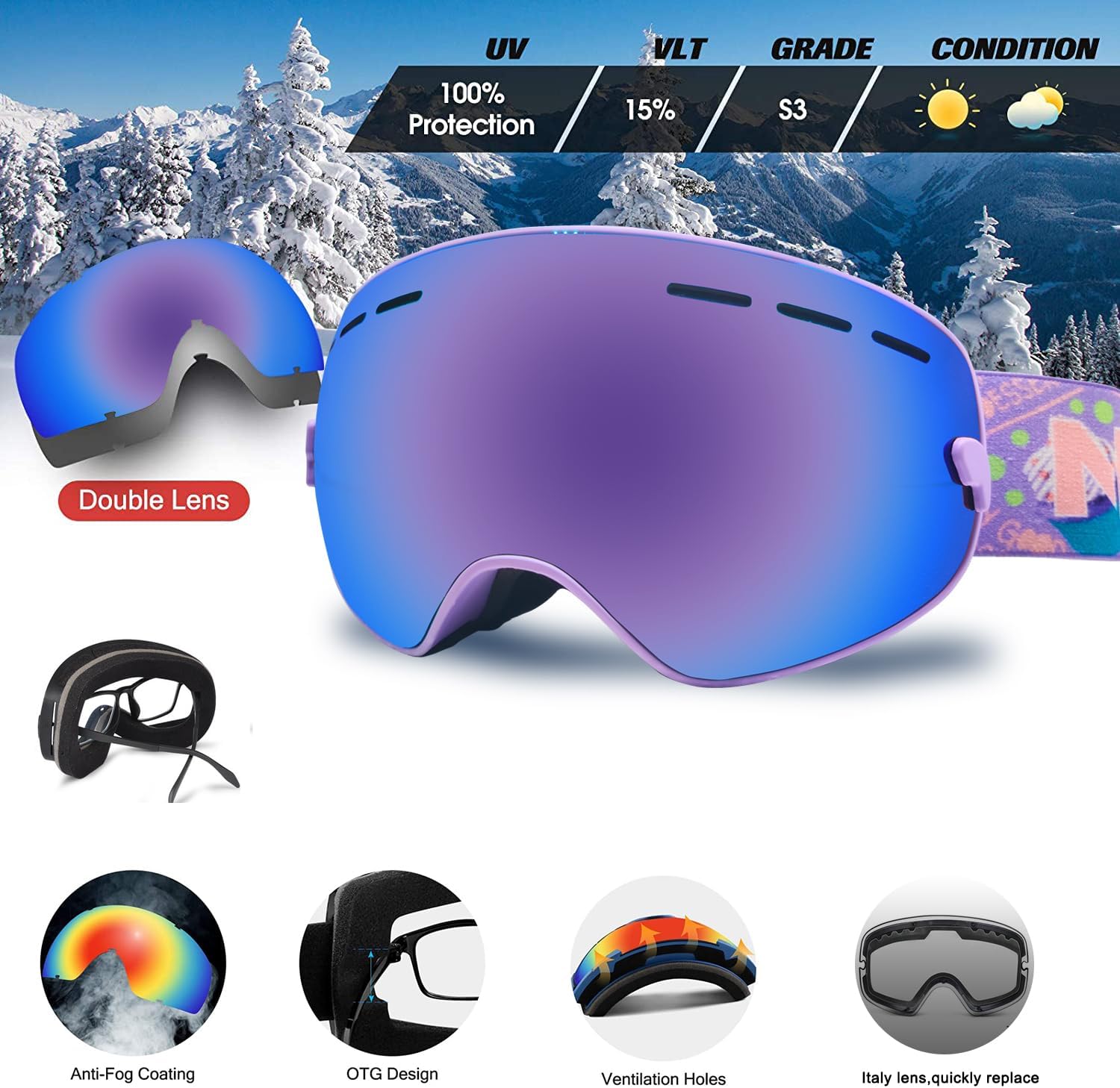 子供用スキーヘルメット 幼児用スキー スノーボードスレッドヘルメット 子供用 ユース&amp;幼児用マッチングゴーグル 安全認証 A