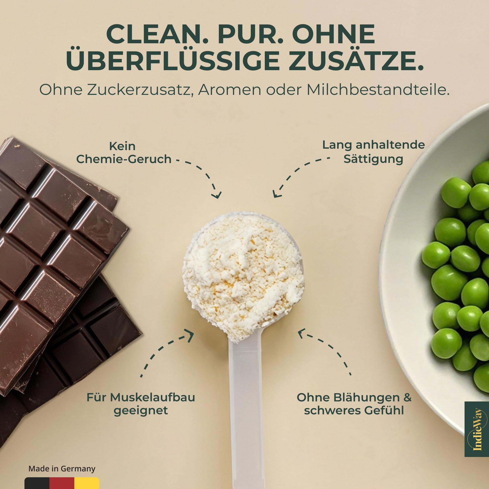 Protéine de pois chocolat 900 g – Poudre de protéines végétaliennes au goût chocolat – 76 g de protéines pour 100 g – Poudre de protéines pour shakes protéinés