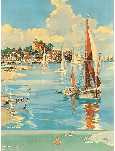Travel England Maldon British Railways Harbour Sail Boat Unframed Wall Art Print Poster Home Decor Premium