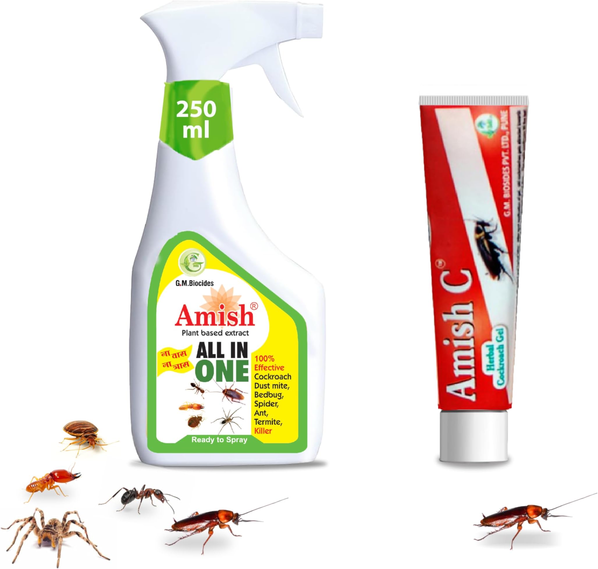 Amish Combo Pack Herbal All In One Insect Spray 250ml & Cockroach Gel 20g For Home Kitchen|10 Minutes Formula |Removes Entire Ant, Cockroach, Bed Bug, Lizard |Powerful 100% Organic Repellent