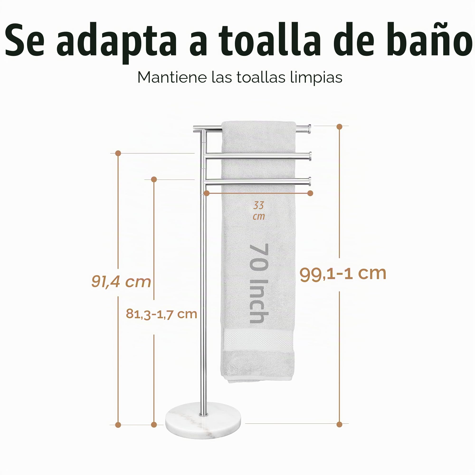 KES Toallero de Pie Barra Toallas Baño 3 Niveles Giratorio con Base Mármol Toalleros de Baño Pie Acero Inoxidable SUS304 Pulido, BTH219