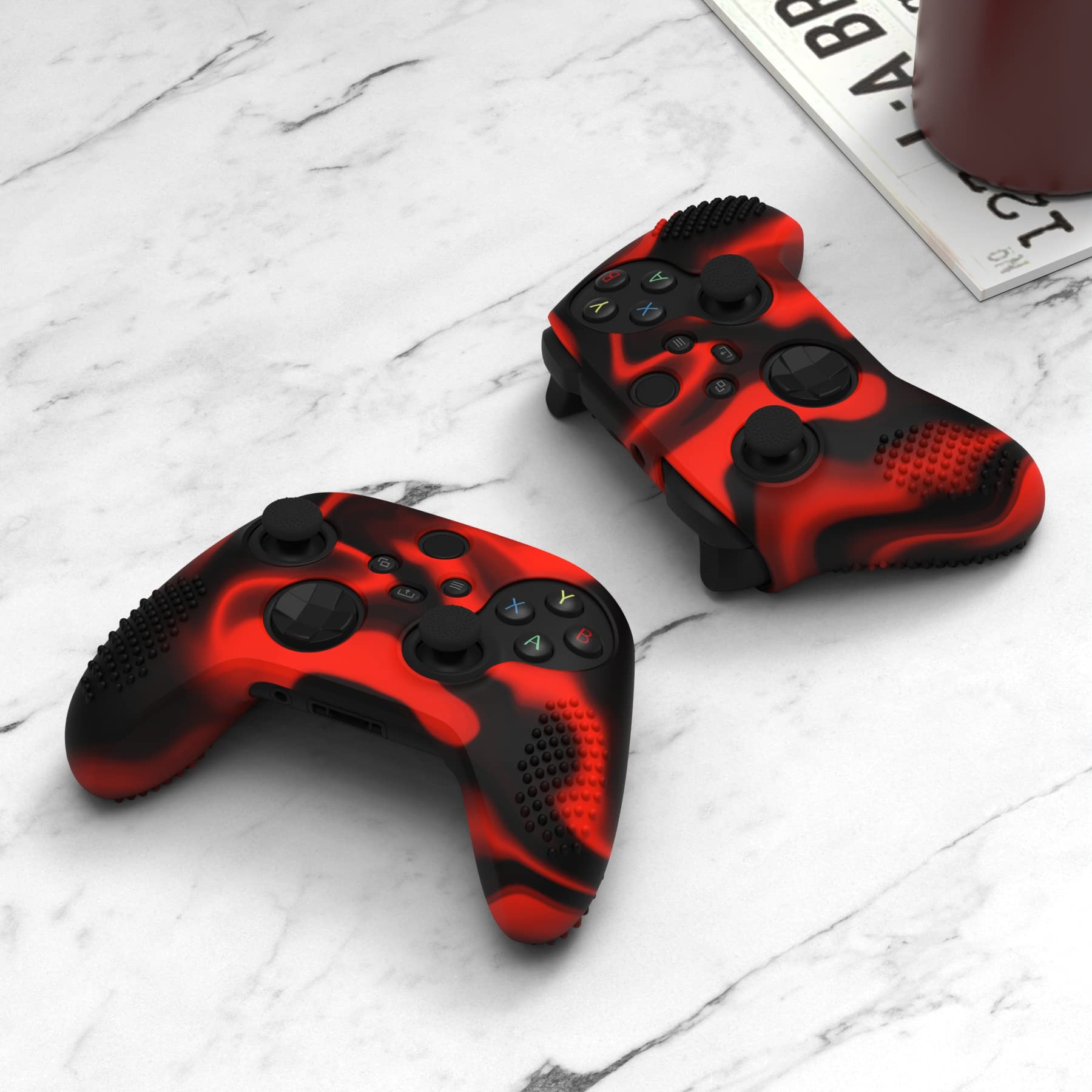 eXtremeRate PlayVital 3D Studded Edition Anti-Slip Silicone Cover Skin for Xbox Series X Controller, Soft Rubber Case Protector for Xbox Series S Controller with Black Thumb Grip Caps - Red & Black - 5