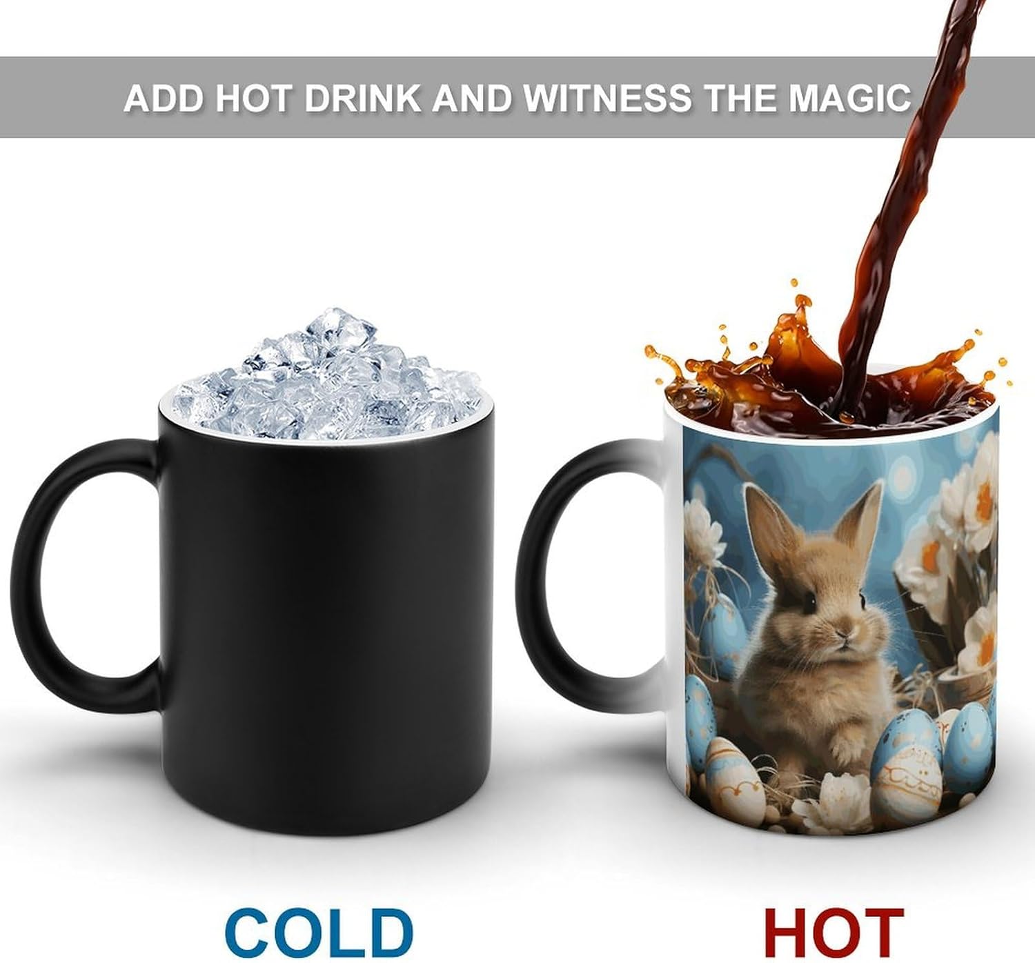 Color Changing Mug Cute Easter Eggs Rabbit Printed Ceramic Coffee Mug Heat Changing Sensitive Mug Magic Heat Changing Coffee Mug Novelty Coffee Mugs
