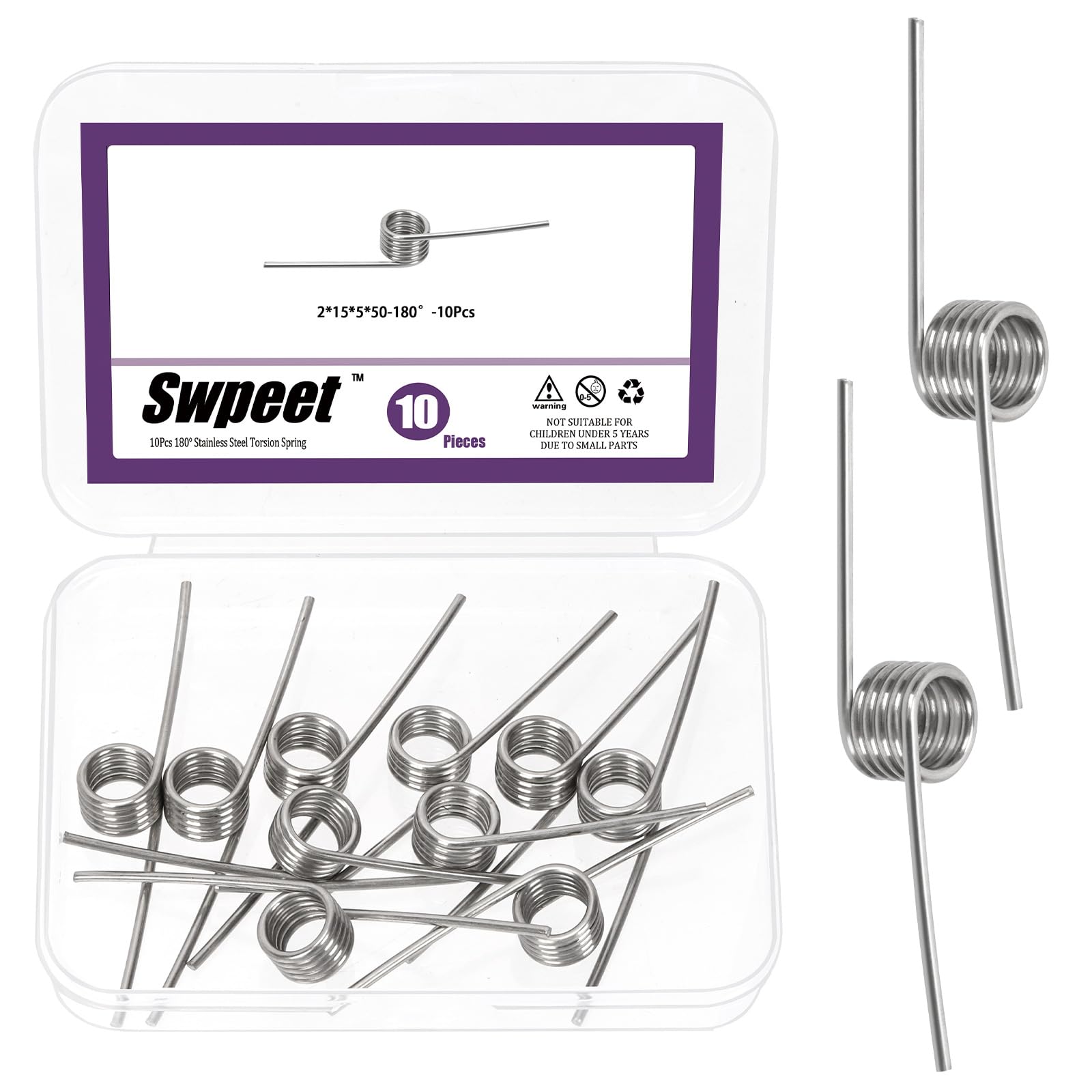 Swpeet 45Pcs 15 Sizes 45/90/120 Degree Stainless Steel Torsional Springs Assortment Kit, Mechanical Small Torsion Spring for Home Repair Woodworking DIY Project — Amazon image 8